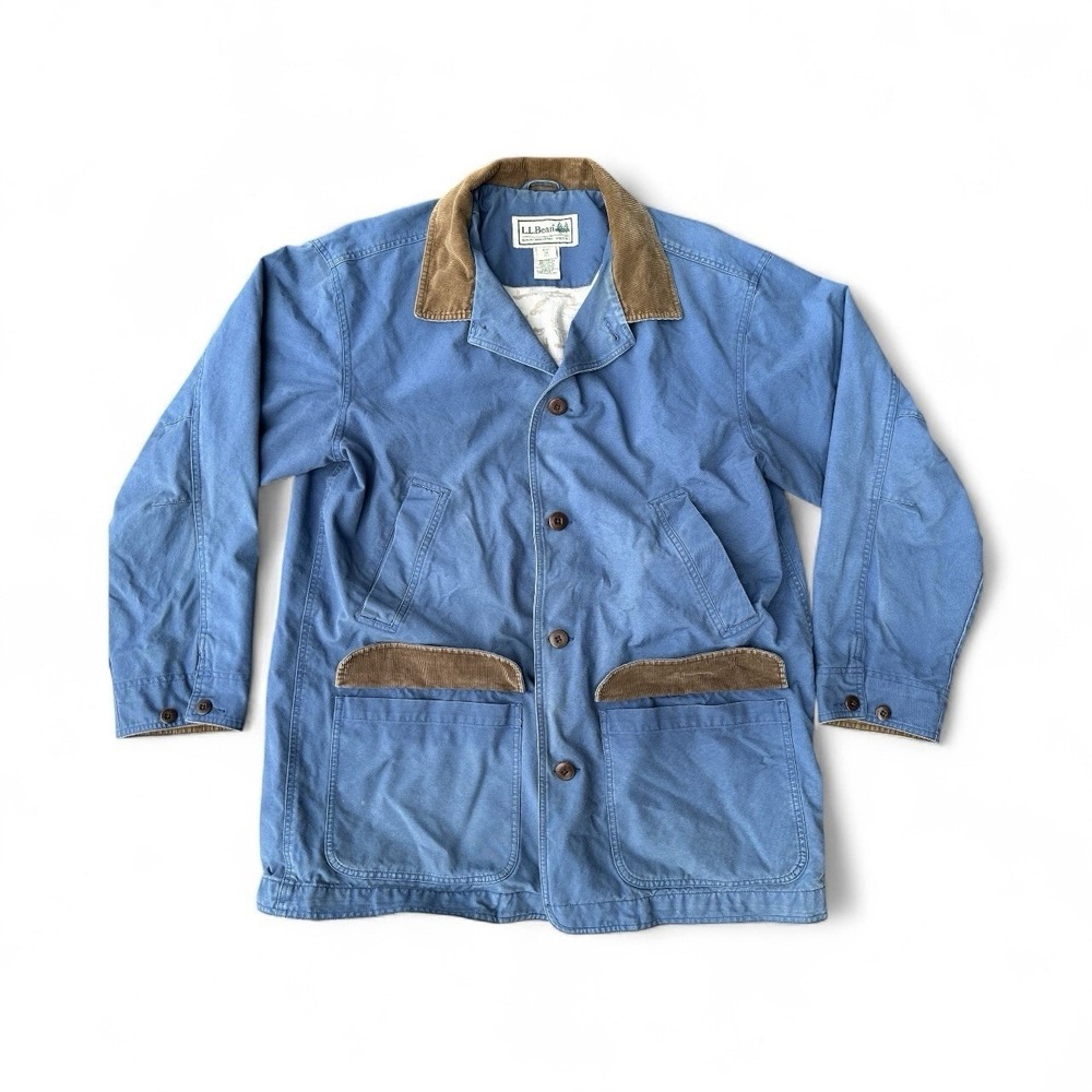 VTG LL Bean Men Size XLT Lined Barn Chore Coat Canvas Field Jacket Corduroy Blue